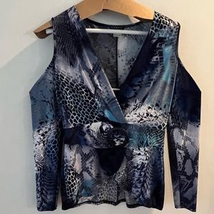 Venus Blue and Black Snake Animal Print Cold Shoulder - Size M